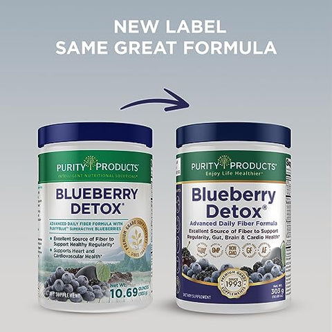 Fórmula Diária de Fibra Detox Avançada de Mirtilo da Purity Products com PurityBlue Orgânico – 6g de Fibra Prebiótica Desintoxicante e Promotora de Regularidade