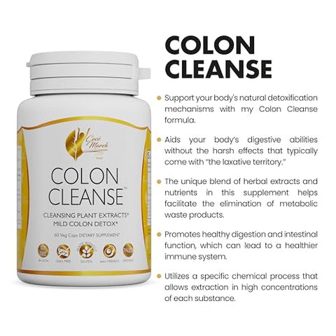 Cocó March N.M.D - Coco March Colon Cleanse – Suplemento Alimentar para Limpeza do Cólon, Extratos Vegetais de Limpeza, Limpeza Suave do Cólon – Sem Glúten, Sem Lactose, Sem Soja, Amigável ao Keto e Paleo, 60 Cápsulas Vegetais – 15g