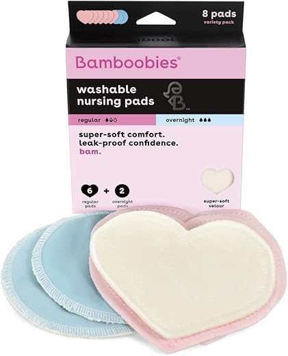 Almofadas de Amamentação para Mulheres, Reutilizáveis e Laváveis, Azul e Rosa Claro, 3 Pares Regulares e 1 Par Noturno, Almofadas à Prova de Vazamentos para Amamentação, 4 Pares - Bamboobies