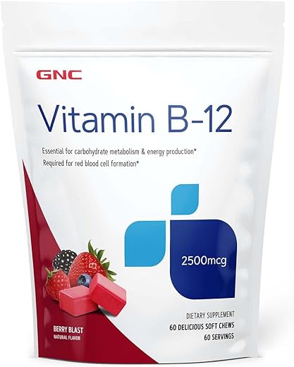 Vitamina B-12 2500 mcg – Explosão de Frutas Vermelhas – 60 Soft Chews (60 Porções) - GNC