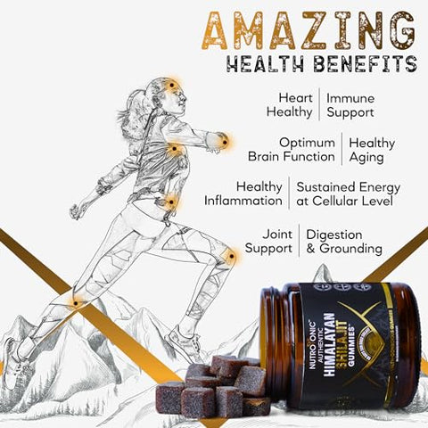 NutroTonic LLC - Gummies Orgânicos de SHILAJIT da NutroTonic | Sabor Óleo de Romã Orgânico | Sem Açúcar de Cana, Adoçado com Mel de Manuka Orgânico | Fórmula Limpa | Coração