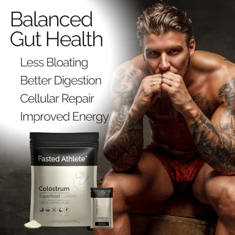 Fasted Athlete - Suplemento de Colostro para Saúde Intestinal, Pó de Colostro de Animais Alimentados com Pasto, 50%% IgG, Pele
