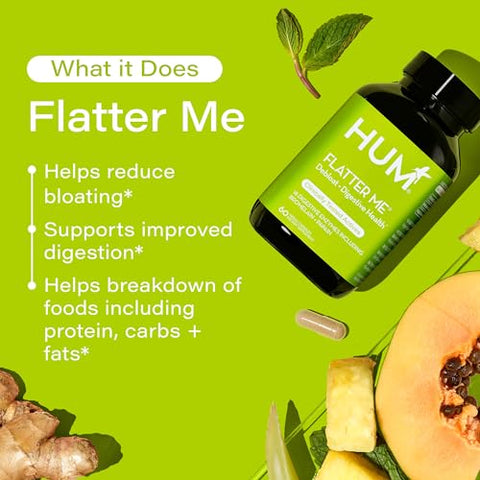 Nutrition Flatter Me – Enzimas Digestivas de Espectro Completo – Suplemento Vegano Anti-Inchaço para Digestão de Alimentos, Alívio do Inchaço, Barriga Lisa, Mulheres e Homens (60 Porções) - HUM