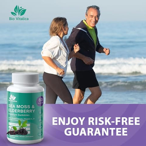 Gomas de Algas Marinhas BIO VITALICA Elderberry BioVitalica – Vitamina C D Zinco – Gomas Veganas de Algas Marinhas com Gel de Algas Marinhas – 60g