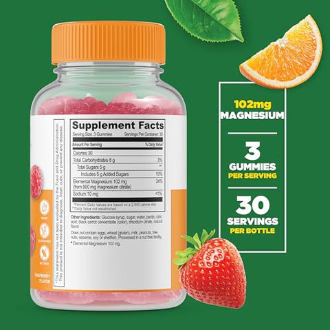 Lifeable - Magnésio Gummies para Adultos | 900mg | Deliciosos Gummies para Suporte à Função Muscular e Relaxamento | Gummies de Citrato de Magnésio Não-OGM | Suporte ao Alívio do Estresse | 90 unid.