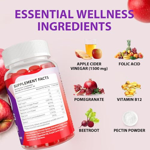 VIGUMYO - Keto ACV Gummies 1500mg – Gomas de Vinagre de Maçã Avançadas com B12 – Impulsionam a Imunidade, Energia e Saúde Digestiva – Veganas, Livres de Glúten