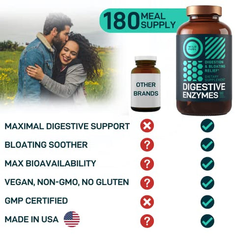 WILD FUEL - Enzimas Digestivas com Probióticos e Prebióticos – Saúde Intestinal, Digestão, Suplemento para SII com Alcachofra, Gengibre e Cúrcuma – Vegan Enzimas Probióticas para Saúde Digestiva e Redução de Inchaço