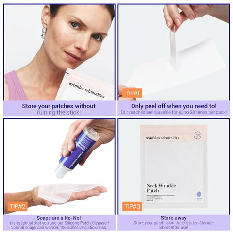 Wrinkles Schminkles - Patches de Silicone Reutilizáveis para Rugas no Pescoço – Redução de Rugas – Tratamento Inovador – Alvo de Rugas – Pads Suavizantes Sensíveis –