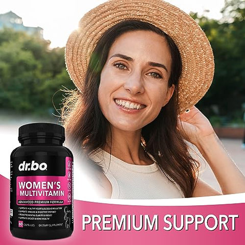 DR. BO - Multivitamínico Feminino Natural – Vitaminas Diárias para Mulheres – Energia e Suplementos de Vitaminas para Mulheres com Magnésio e Zinco – Cápsulas de Suplemento Mineral Multifuncional para Mulheres
