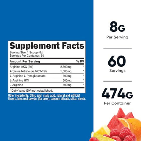 L-Arginine Complex (Sabor Frutas Vermelhas, 60 Porções) – Sem Glúten, Não-OGM | Complexo de L-Arginina Nutricost (60 Porções) - Nutricost