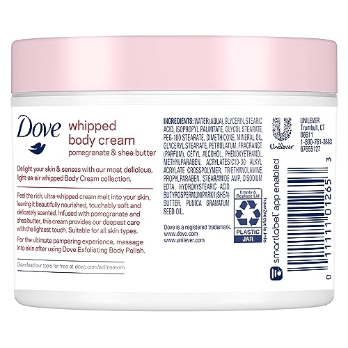 Creme Corporal Dove Whipped Hidratante para Pele Seca Romã e Manteiga de Karité Nutre Profundamente, 300g