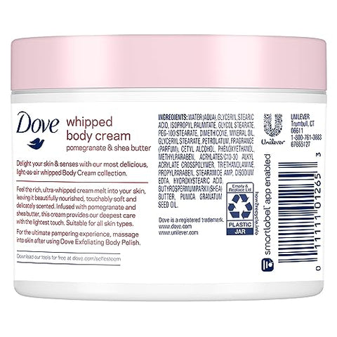 Creme Corporal Dove Whipped Hidratante para Pele Seca Romã e Manteiga de Karité Nutre Profundamente, 300g