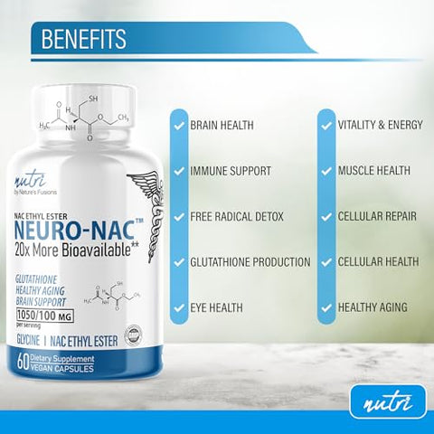 Nature's Fusions - Neuro NAC – Suplemento N-Acetil Cisteína Etil Éster (2 Pacotes) – 20x Mais BioDisponível Que NAC 600 mg – Aumenta Glutationa 10x Mais Que Glutationa Lipossomal – N Acetil Cisteína
