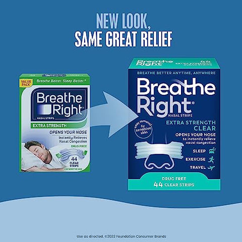 Faixa Nasal Breathe Right Extra Forte Transparente para Pele Sensível – Solução sem Medicamentos para Ronco