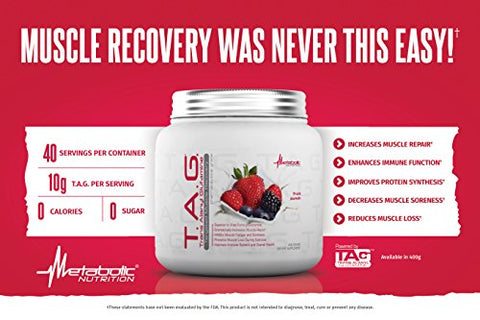 TAG – Trans Alanyl Glutamina em Pó 100% Peptídeo de L-Glutamina, Suplemento Pré, Intra e Pós-Treino, 400g (40 Porções) (Sem Sabor) - Metabolic Nutrition