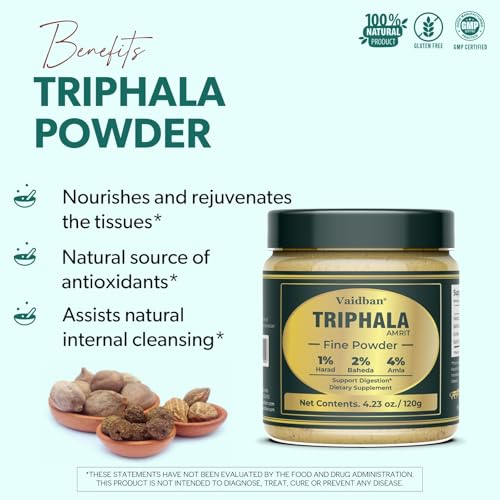 Vaidban - Triphala Amrit Pó Fino – Suplemento Herbal com Amla, Bibhitaki, Haritaki, Digestão | 100g