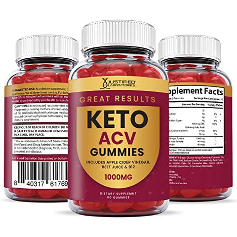 Gummies Keto ACV Justified Laboratories 1000MG com Suco de Romã, Beterraba e Vitamina B12 – 60 Gummys