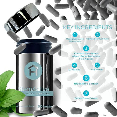 HEALTHY home - StemActive – Suplemento de Suporte de Células-Tronco – 60 Cápsulas – Estimula as Células-Tronco Circulantes – Ativador Premium de Células-Tronco – Aloe Macrolada de Madagascar – Alga Azul-Verde