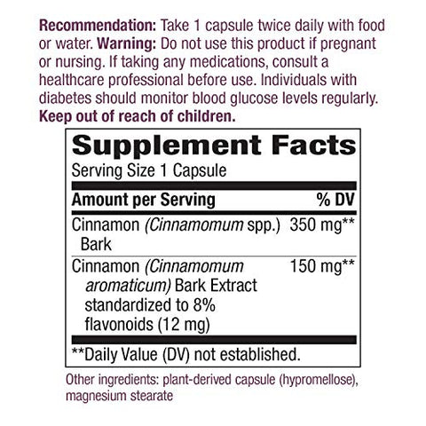 Nature's Way - Nature’s Way Canela – Suporta o Metabolismo de Carboidratos* – Verificado pelo Projeto Não-OGM – Extrato de Canela – Padronizado para 8% de Flavonoides – 120 Cápsulas Veganas (Pacote com 2)