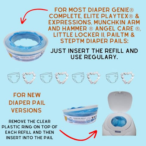 GABABY - Refil para Lixeira de Fraldas com Fragrância de Lavanda Compatível com Diaper Genie e Munchkin Pails (Pacote com 4) 1280 Unidades Anéis Absorventes de Odor para Fraldas de Recém-Nascidos Descarte de Sacos Redondos