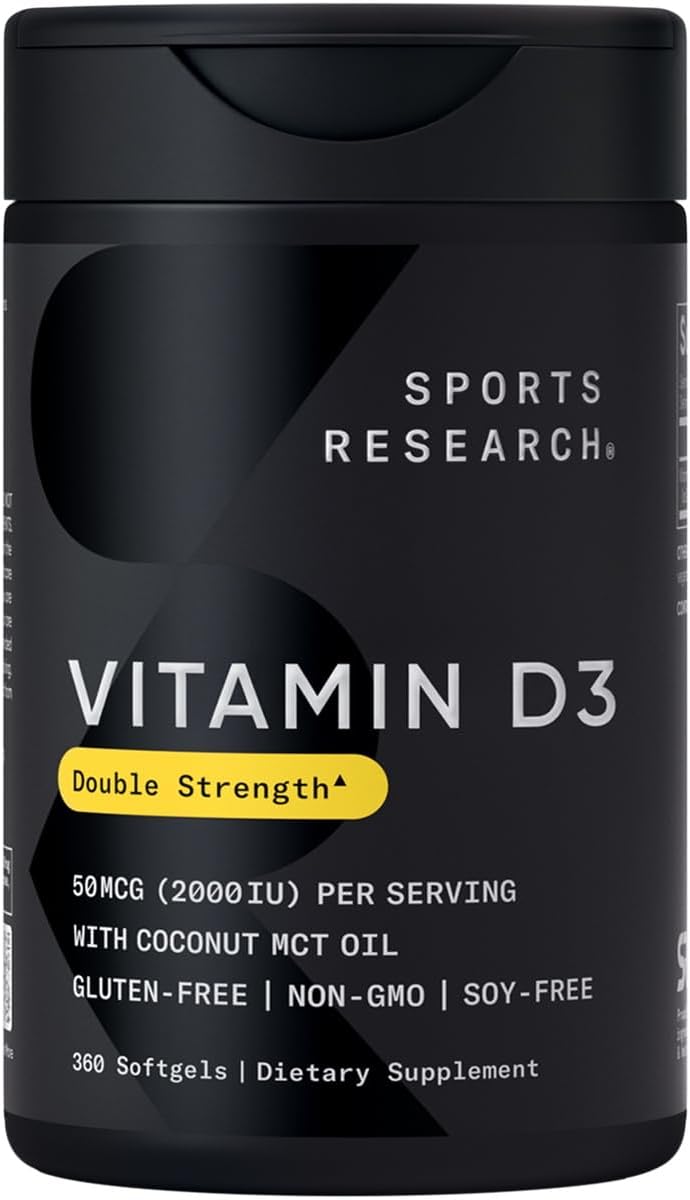 Vitamina D3 2000 UI Sports Research com Óleo de Coco MCT – Suplemento de Alta Potência para o Sistema Imunológico