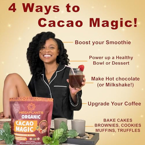 MEGAPLANTS - MegaPlants Cacao Magic (50 Porções) | Superfood 5 Blend de Cogumelos | Cogumelo do Leão, Reishi, Chaga, Cordyceps, Turkey Tail | Smoothie, Chocolate Quente, Alternativa ao Café
