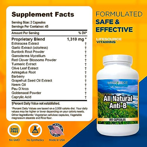 Suporte Imunológico com Anti-B Natural, 14 Ingredientes Naturais com Equinácea - LifeSource Vitamins
