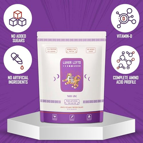 Lunar Lifts Nutrition - Pó de Proteína de Taro Ube para Chá de Bolhas | 26g de Pó de Chá de Leite de Taro | Pó de Proteína Isolada de Soro de Leite | Alto Teor de Proteína para Bubble Tea | Sem Açúcares Adicionados ou Ingredientes Artificiais