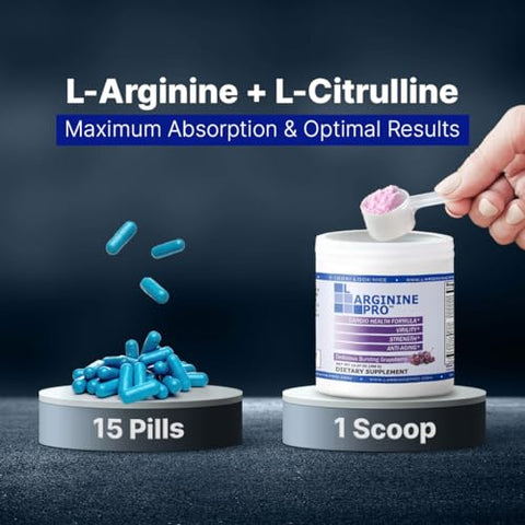 Suplemento de L-arginina em pó | 5.500mg de L-arginina + 1.100mg de L-Citrulina (Grape Berry, 1 Pote) - L-ARGININE PRO