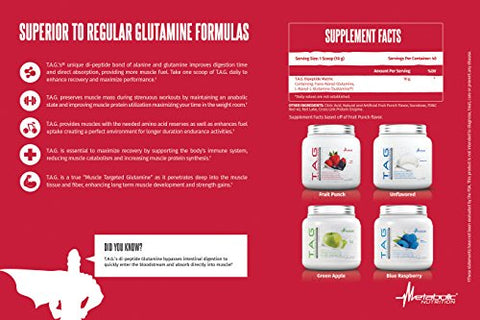 TAG – Trans Alanyl Glutamina em Pó 100% Peptídeo de L-Glutamina, Suplemento Pré, Intra e Pós-Treino, 400g (40 Porções) (Sem Sabor) - Metabolic Nutrition