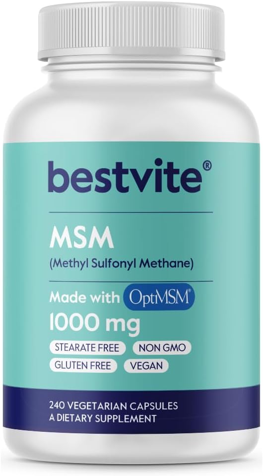MSM 1000mg com OptiMSM (240 Cápsulas) – Sem Estearatos – Livre de GMO – Livre de Glúten – Suporte para Articulações - BESTVITE
