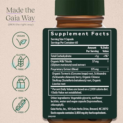 Liver Health – Suplemento para o Fígado com Cardo Mariano, Cúrcuma com Curcuminoides, Schisandra e Raiz de Alcaçuz para Suporte ao Fígado e Limpeza – 60 ml Vegan Liquid - Gaia Herbs