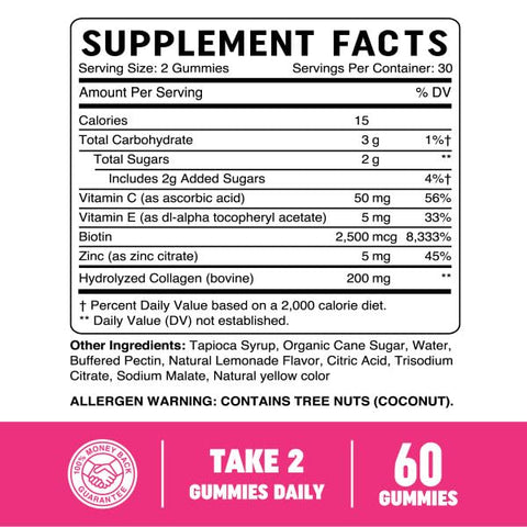 MAV NUTRITION - Gomas de Colágeno para Mulheres | 200mg Colágeno Hidrolisado 2500mcg Biotina, Com Vitamina C, E