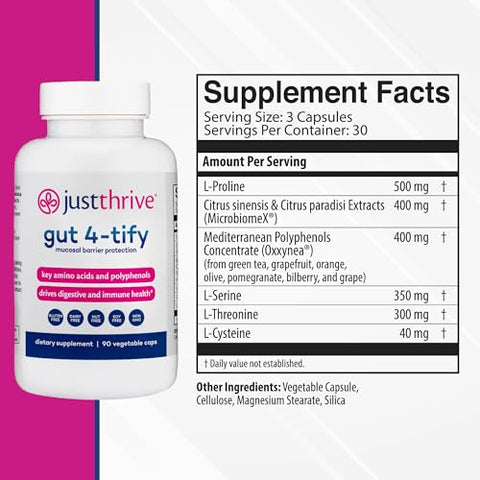 Gut 4-tify – Suplemento para Saúde Intestinal para Mulheres e Homens – Anti Inchaço, 90 Cápsulas Vegetais - Just Thrive