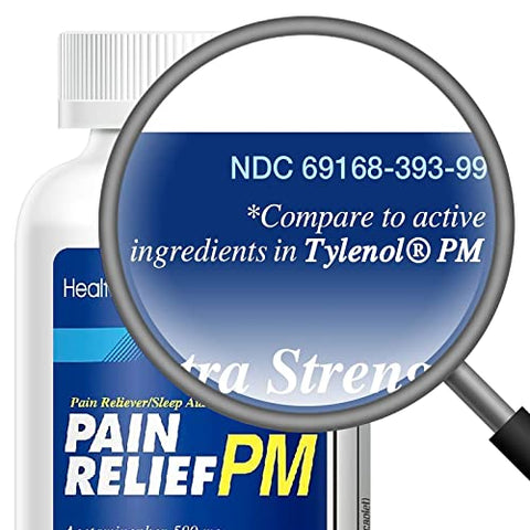 Alívio Extra Forte da Dor PM | Acetaminofeno 500mg | Difenidramina 25mg | Analgésico | Comprimidos | 30 unidades - HealthA2Z