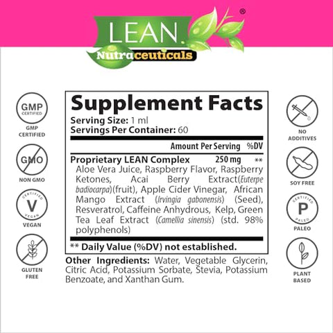 LEAN Nutraceuticals - Perda de Peso Perfect Keto Gotas de Cetona de Framboesa, Supressor de Apetite Queimador de Gordura para Homens e Mulheres, Suplemento Energético para Dieta Acelerador de Metabolismo que Funciona para Barriga, Emagreça Mais Rápido