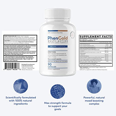 PhenGold - Pills Green Tea: Fórmula Original de Gerenciamento de Peso Multi-Ação com Chá Verde