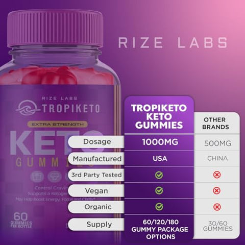 rize labs - TropiKeto ACV Gummies – Gomas de Cetona Extra Forte TropiKeto, para Perda de Peso Avançada, Gomas de Cetona Keto ACV, Suplemento TropiKeto, Avaliações das Gomas Tropi Keto (60 Gomas)