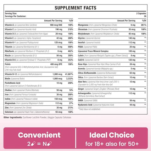 Sambugra - Liposomal Multivitamínico para Mulheres 1400MG – Suplemento Diário de Vitaminas para Mulheres com Ferro, Vitamina A, C, D, E e Complexo B para Saúde Imunológica, Cabelos