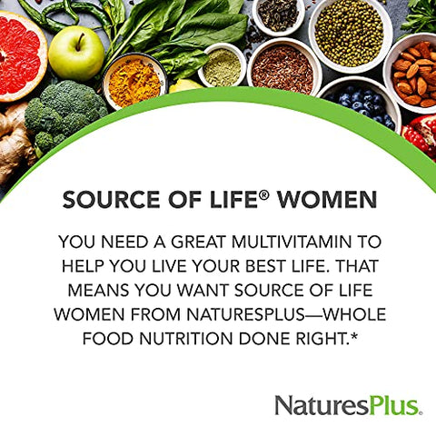 Natures Plus - NaturesPlus Source of Life Mulheres Multivitamínico – 120 Comprimidos Vegetarianos – Alimentos Integrais, Enzimas