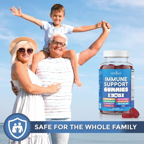 NEW AGE - 8 em 1 Suplemento Reforço Imunológico com Sabugueiro, Vitamina C e Zinco 50mg, Vitamina D 5000 UI, Cúrcuma Curcumina