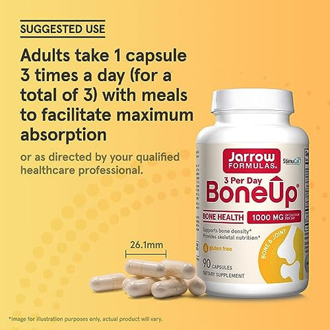 BoneUp Três Por Dia Para Suporte Ósseo e Nutrição Esquelética, Inclui Vitamina D3, K2 (como MK-7) e 1000 mg de Cálcio Por Dia, 90 Cápsulas, Fornecimento de 30 Dias - Jarrow Formulas