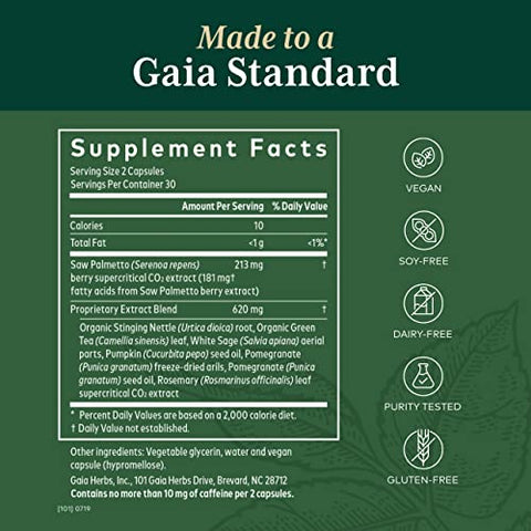 Pro Suporte para Próstata – Saúde da Próstata Masculina – com Saw Palmetto, Urtiga, Chá Verde Orgânico, Alecrim, Romã – 60 cápsulas - Gaia Herbs