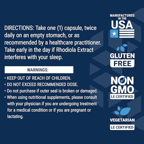Suplemento de Rhodiola Rosea, Extrato Padronizado, Promove Desempenho Físico e Mental, Sem Glúten, Não-OGM, Vegetariano – Life Extension, 250mg, 60 Cápsulas