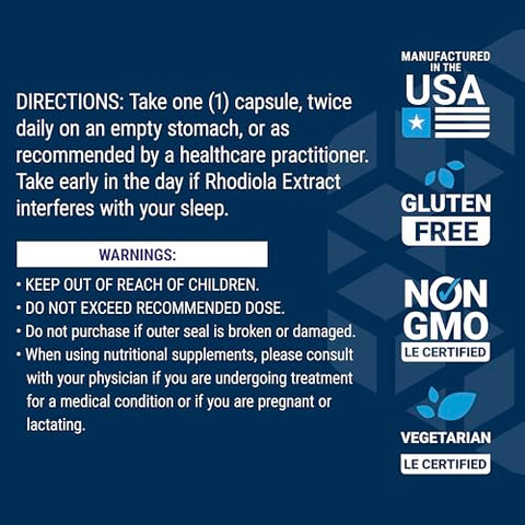 Suplemento de Rhodiola Rosea, Extrato Padronizado, Promove Desempenho Físico e Mental, Sem Glúten, Não-OGM, Vegetariano – Life Extension, 250mg, 60 Cápsulas