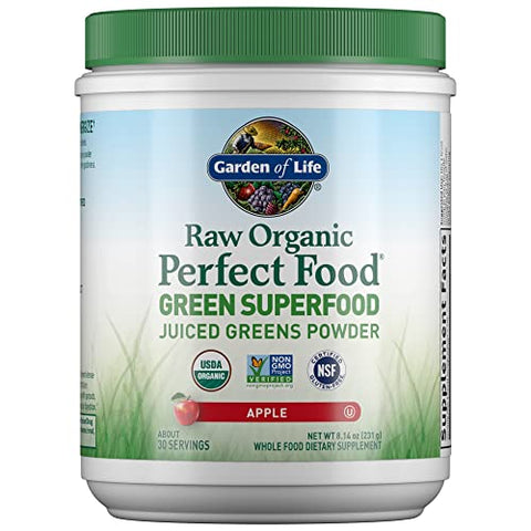 Raw Organic Perfect Food – Pó de Verdes Superfood Juiced – Sabor Maçã – 100g - Garden of Life