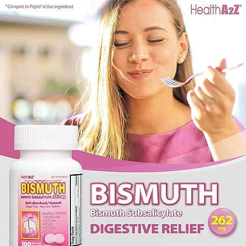 Bismuth | Subsalicilato de Bismuto 262mg | Alívio de Múltiplos Sintomas | (100 Unidades (Pacote de 1)) - HealthA2Z