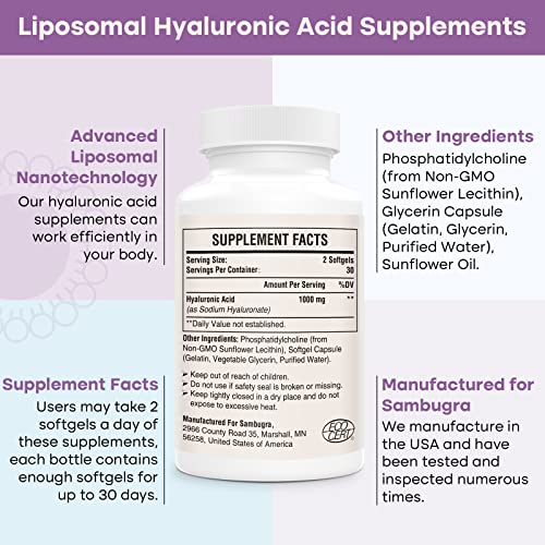 Sambugra - Cápsulas de Ácido Hialurônico Lipossomal com 1000mg de Ácido Hialurônico – Alta Bioacessibilidade
