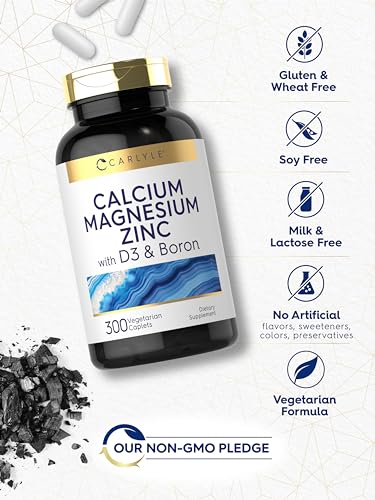 Cálcio Magnésio Zinco com Vitamina D3 e Boro | 300 Cápsulas | Suplemento Vegetariano, Não-OGM - Carlyle